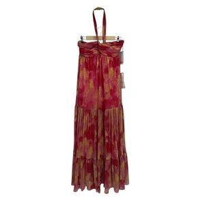 Violet Weekend Shimmer Red Pink Tiered Maxi Dress Sunset Pineapple 3/4 NWT